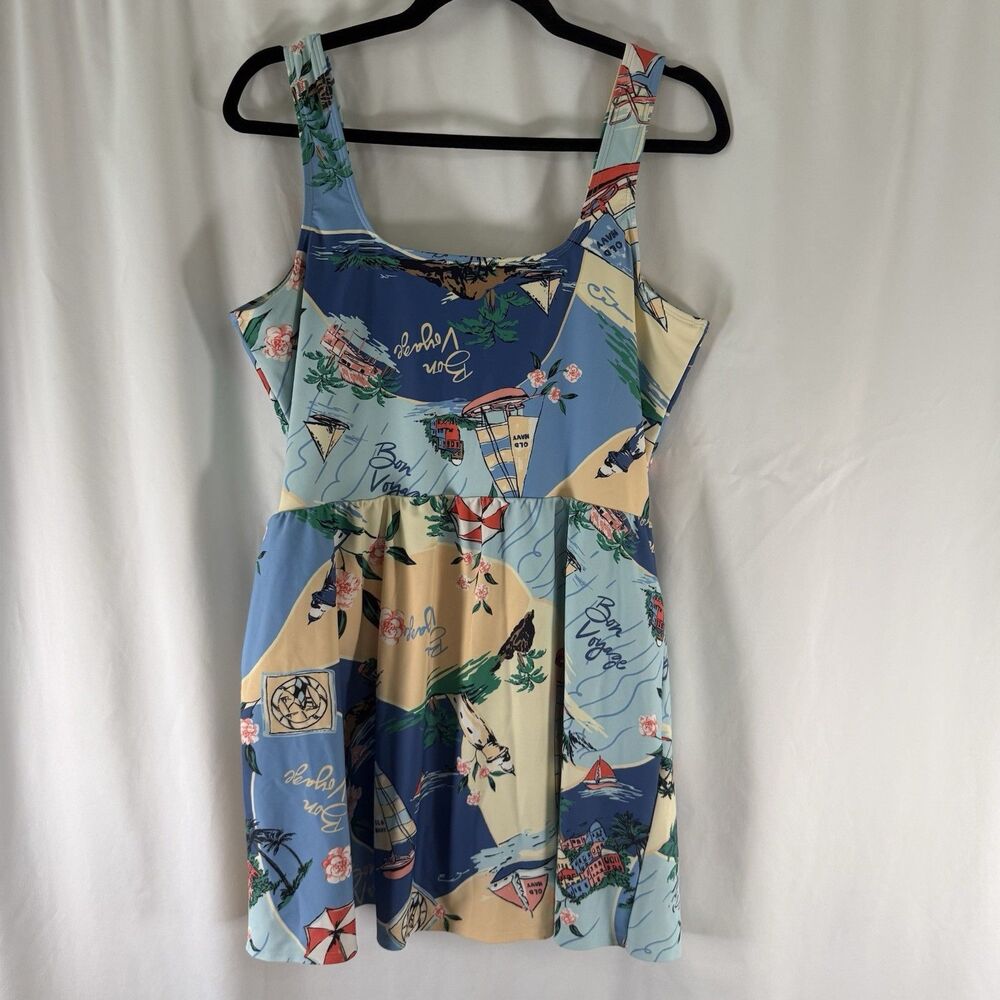 Old Navy Swim Dress Women's XL Blue Beach Print One Piece Wrap Front Padded - Picture 10 of 10